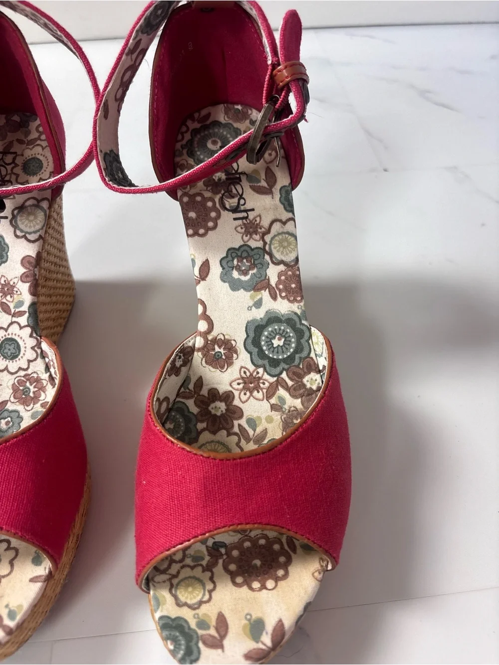 Red Espadrille Wedge Sandals Refresh Floral Platform Ankle Strap Boho Size 9